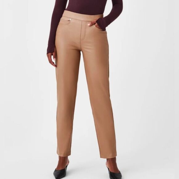 NWTSpanx faux Leather Straight Leg pull on Pant Toffee stretch Plus size 3XL - Picture 1 of 14